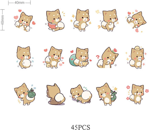 Doraking 45PCS Boxed DIY Decoration Super Cute Cartoon Lovely Shiba Inu Stickers for Laptop Planners Scrapbook Suitcase Diary Notebooks Album...