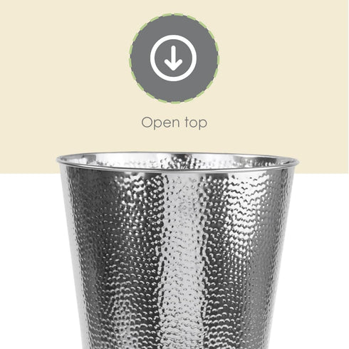 Home Basics Hammered Stainless Steel Bathroom Garbage Wastebasket bin 6 Liter, Chrome Finish...