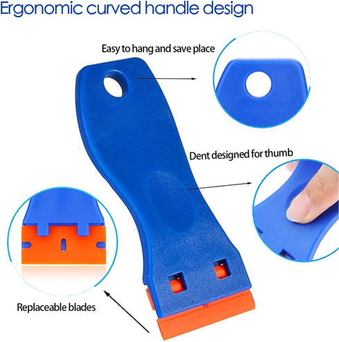 3Pack Plastic Razor Blades Scraper Tool (1Spatula)10 Double Edged blades,No Scratch Sticker Removal Scraper for Cleaning Adhesive Label Decal Glue...