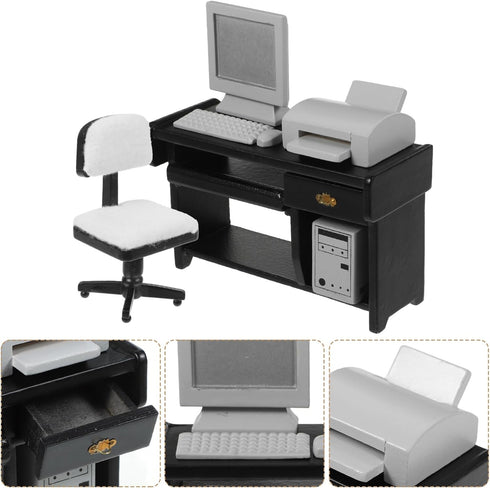 NUOBESTY Miniature Computer Simulation Office Furniture Dollhouse Accessories Mini Desktop Chair Keyboard Model for Dollhouse Black...