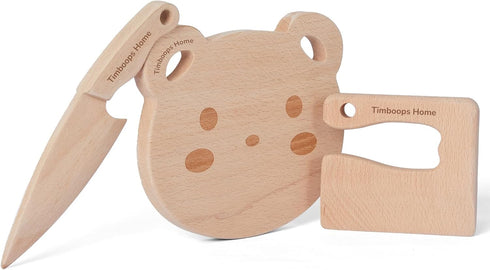 Wooden Kids Toddler Knife Set, Cutting Board and Safe Knife Set for Real Cooking, 3 Pcs Toddler Kitchen Tools, Cooking and Baking for Little Chefs...