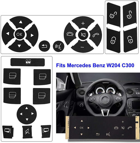 Car Interior Button Stickers Kit Steering Wheel Door Lock Window Switch Button Repair Decals Fit for 2008-2014 Mercedes Benz W204 C250 C350 E-Clas...