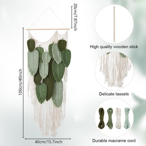 FREEBLOSS DIY Macrame Leaf Tapestry Kit Macrame Leaf Wall Hanging Boho Wall Hanging Leaves Tapestry with Long Tassel Macrame Kit for Beginners wit...