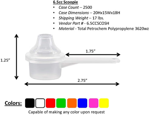 Plastic Measuring Scoop with Funnel, The Scoopie (6.5 cc | 1 1/3 Teaspoon | 6.5 mL) Measuring Spoons for Powders, Coffee, Pet Food, Protein, Spice...