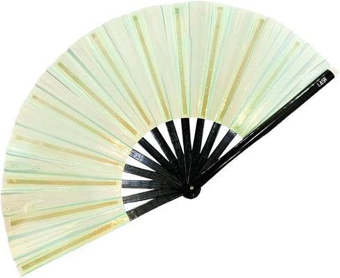 Frost Bite White Mint Fluid Iridescent Fan Festival Hand Fan, Rave Gear, Exclusive...