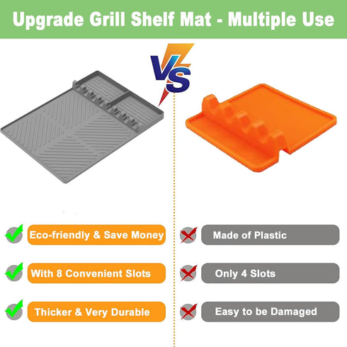 Silicone Grill Side Shelf Mat for Blackstone BBQ Grill, 3 in 1 Silicone Spatula Mat with Drip Pad,Large Silicone Utensil Rest for Multiple BBQ Gri...