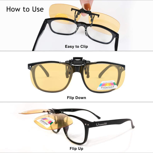 FONHCOO Clip-on Night Driving Sunglasses 2 Pack Night Vision Glasses Lens over Prescription Glasses for Women Men (2 × Night Driving Lens)...