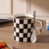 Porlien Checker Porcelain 18-ounce Mug Set of 2 with Teaspoon, Coffee Mugs Tea Cups...