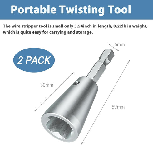 Wire Twister Tool for Drill, 2 PCS Wire Stripper Tool Wire Twister Tool, Electric Wire Twister Tool for Drill, 6mm Hex Shank Cable Quick Stripping...