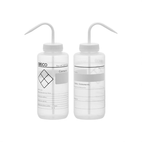 EISCO 2PK Chemical Wash Bottle, Blank Labels, 1000ml - Wide Mouth, Self Venting, Low Density Polyethylene - Performance Plastics Labs...
