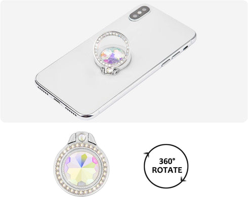 Glitter Bling Bling Phone Ring Holder,Sparkle Phone Ring Artificial Diamond Stand,Rhinestone Cell Phone Finger Ring for Phones, Pad (Silver)...