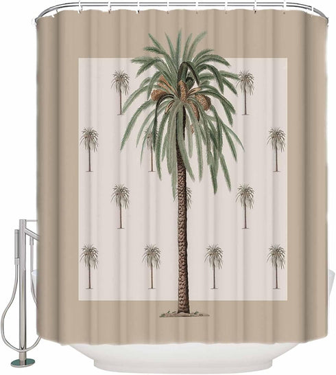 Palm Tree Shower Curtain Set with Hook 36" x 72",Tropical Summer Beach Plant Leaves Washable Cloth Polyester Fabric Shower+Curtain,Waterproof Bath...