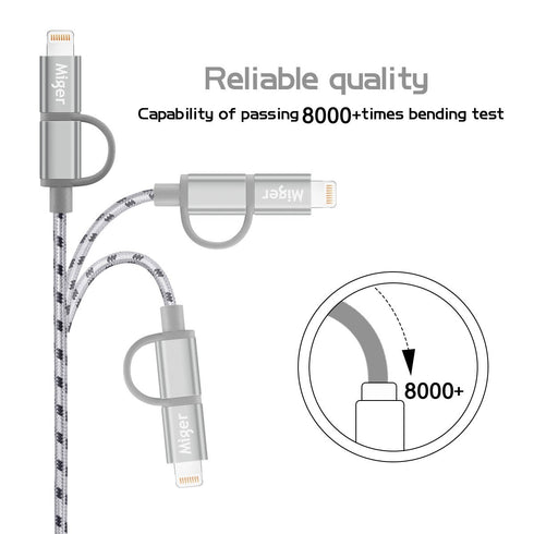 Multi Charging Cable 6.5Ft/2M MFi Certified 2Pack USB A to Lightning/Micro USB Cables 2 in 1 Nylon Braided Charge and Sync Charger Cord for iPhone...