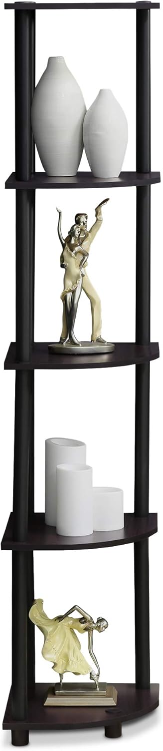 Furinno Turn-N-Tube 5 Tier Corner Display Rack Multipurpose Shelving Unit, 1-Pack, Dark Walnut...