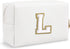 Personalized Initial Preppy Travel Makeup Bag Organizer, Small White Cute Cosmetic Bag Toiletry Zipper Pouch for Women, Portable Waterproof PU Mak...