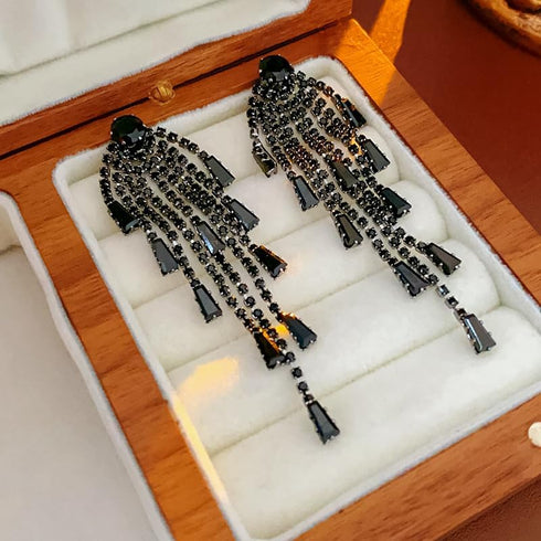 Black Rhinestone Earrings for women,Long Earrings Dangle Dangling Bling Earring Crystal black Crystal rhinestone Drop earring Tassels Earrings for...