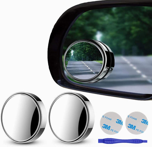 2 pcs Blind Spot Mirrors, 2" Round HD Glass Convex 360° Wide Angle Side Rear View Mirror with ABS Housing for Cars SUV and Trucks, Silver, Pack of...