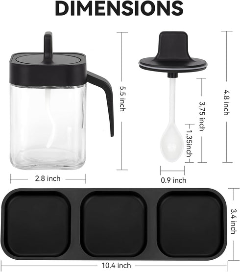 Salt and Sugar Container Set, 3Pcs Spice Jars with Spoon | 13.5oz Condiment Jar Spice Container for Salad, Coffee Bar Kitchen Countertop - Black...