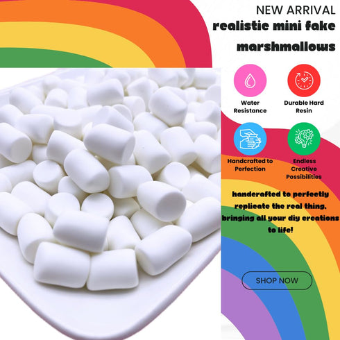 SBN Craft Supplies 50pc White Small Simulation Marshmallow Set Hard Resin Fake Marshmallows Cabochon Charm decoden cabochons Polymer Clay Charms F...