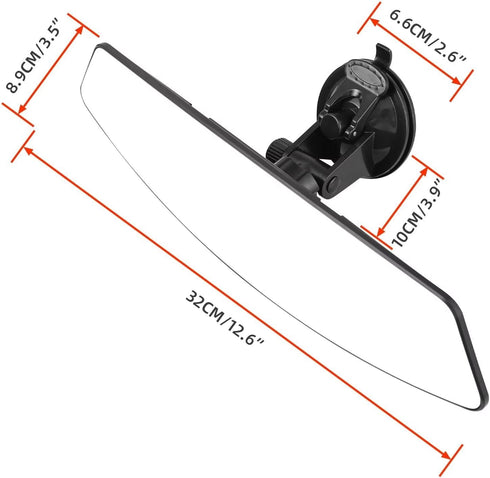 Car Rear View Mirror with Adjustable Suction Cup,Wide Angle Reduce Blind Spots 12.6inch HD Universal Panoramic Interior Rearview Mirror for Cars,S...