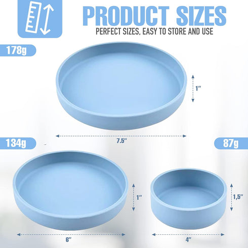3-Pack Baby Round Silicone Plates and Bowl Set, Unbreakable Dinner Plates and Bowls, Baby Feeding Set Silicone Plates, Microwave & Dishwasher Safe...