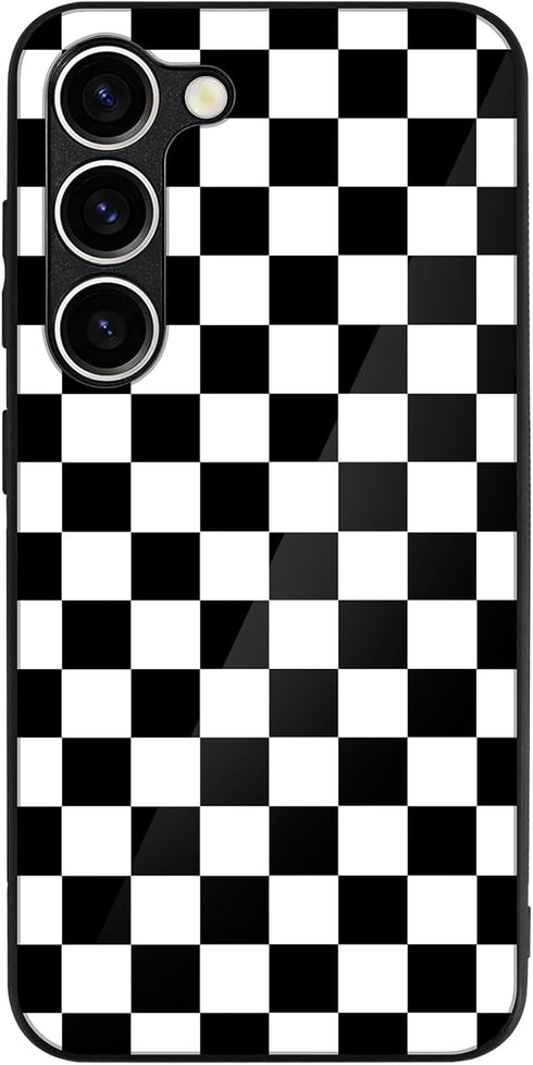 Tnarru Compatible with Samsung Galaxy S23+ Case Checkered Pattern Hard PC Back and Soft TPU Sides Scratchproof Shockproof Protective Case for Sams...