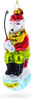 Polar Bear Ice Fishing Blown Glass Christmas Ornament...