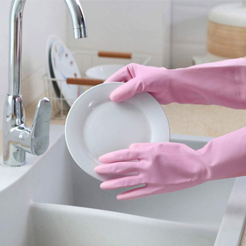 HSL Household Cleaning Gloves - Reusable Kitchen Dishwashing Gloves with Latex Free, Cotton lining, Waterproof, Non-Slip (Large, 2 Pairs)...