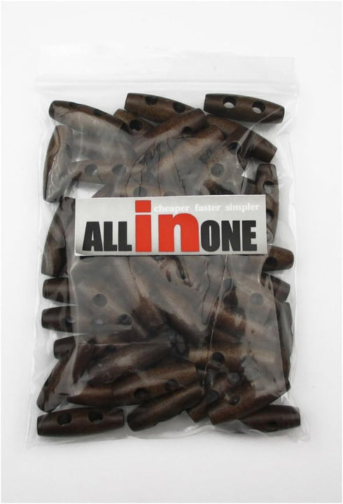 ALL in ONE 50pcs Brown 2 Hole Scrapbooking Sewing Wood Toggle Buttons Stained Chery Oval 30x10mm(1-1/8 X 3/8”)...
