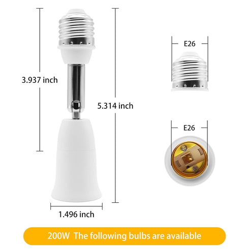 E26/E27 Light Socket Extender, 4.5 Inch Extension,Adjustable Vertical 90°Horizontal 360°, 100V - 250V, Max 150W, Medium Screw Base Light Converter...