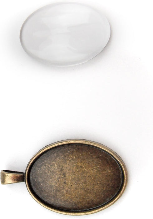 ALL in ONE 10 Sets Cabochon Frame Setting Tray Pendant with Clear Glass Dome Tile for DIY Jewelry Making (25X18MM AB)...