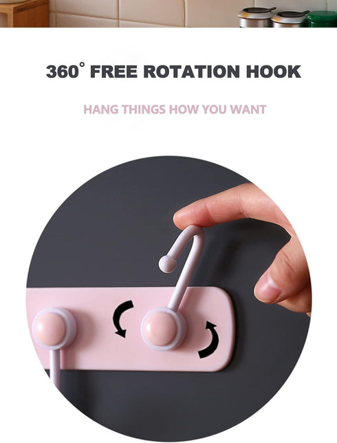 Kids Coat Rack Wall Mount, Adhesive Wall Hooks with 6 Rotating Hooks for Hanging Clothes Cooking Towels, Pink Decorative Hangers for Girls Bedroom...