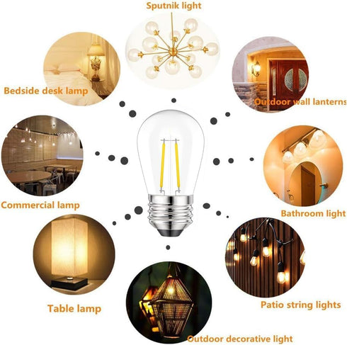 Svater 15 Pack 2W S14 Replacement LED Bulbs for Outdoor String Light, Dimmable Plastic Vintage Edison Bulb Lights, E26 Base,IP65 Waterproof, Warm ...