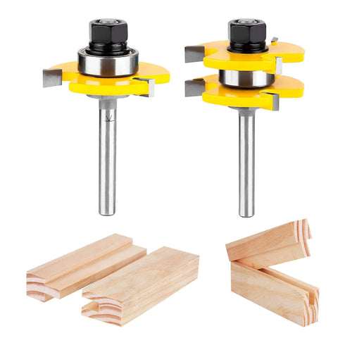 KOWOOD Tongue and Groove Set of 2 Pieces 1/4 Inch Shank Router Bit 3 Teeth Adjustable T Shape Wood Milling Cutter...