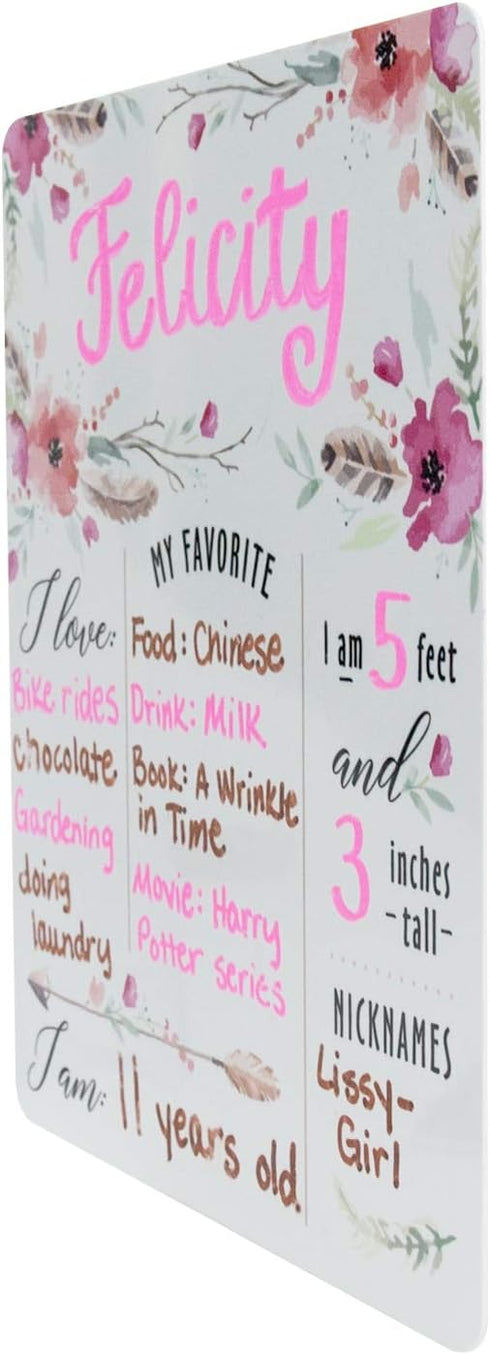 12" x 10" Boho Chic Birthday Sign/Milestone Whiteboard Style Photo Prop/Reusable Floral Dry Erase Board...