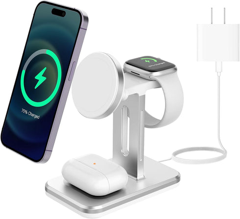 15W 3 in 1 Charging Station for Apple MagSafe Charger Stand -Wireless Charger for iPhone 12 13 14 15 pro max Plus for Apple Watch Charger 9 8 7 6 ...