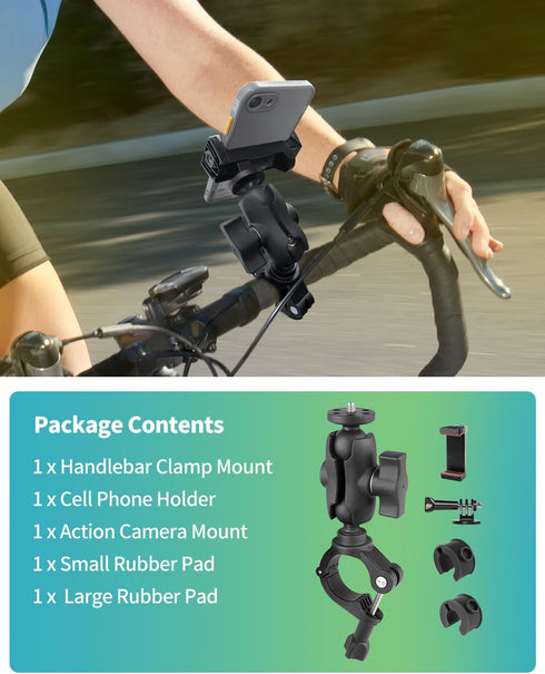 Handlebar Bike Motorcycle Pole Mount Clamp Mount, 360°Rotation Ski Pole Tube Bar Mount Compatible with DJI Osmo Action Insta360 and Other Action C...