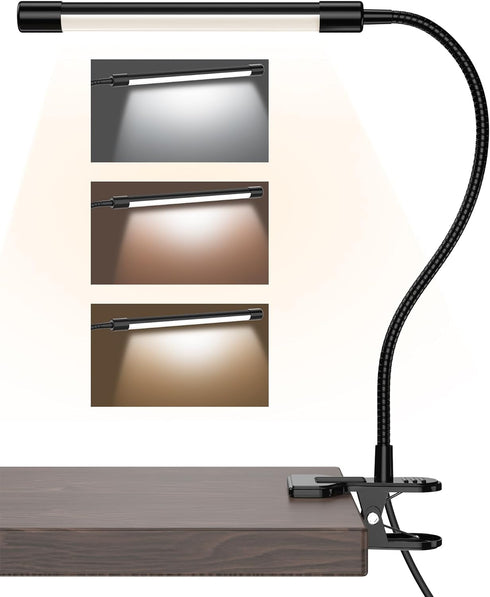 JHD LED Desk Lamp with Clamp - Adjustable 3 Modes, 10 Brightness Levels, USB Eye Caring Flexible Gooseneck Desk Light, Perfect for Home Office, Do...