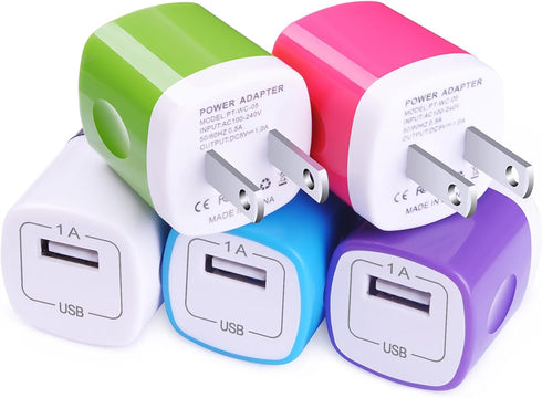 USB Charger,Charging Block 5-Pack 1A/5V USB Power Home Travel Adapter Wall Charger Cube Brick Box Base Head Compatible with Phone 14 13 12 11 X 8 ...
