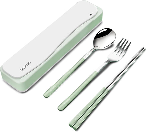 DEVICO Travel Utensils With Case, 18/8 Stainless Steel Camping Utensils, Reusable Portable Silverware Cutlery Set For Lunch Box, Include Fork Spoo...