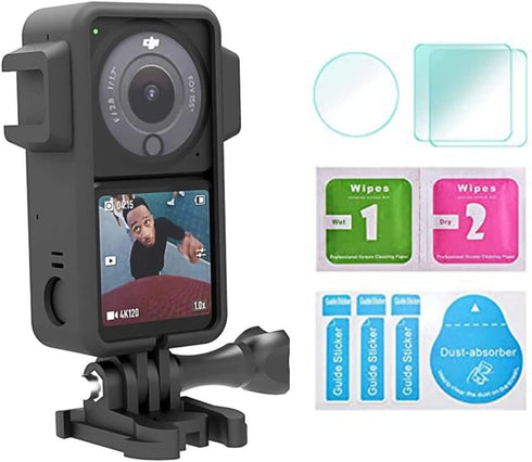 Action 2 Protective Frame with Hot Shoe Base Anti-Drop Dust Protection case Cover Mount+ Action 2 Screen Protector Kits for DJI osmo Action 2 Came...