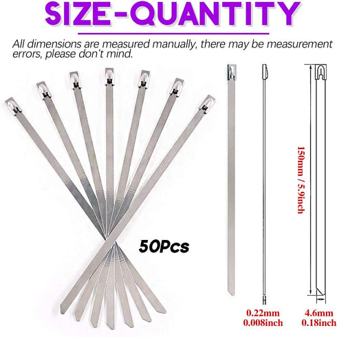 Swpeet 50Pcs 5.9 Inch Stainless Steel Exhaust Strap Wrap Coated Locking Cable Zip Ties Perfect for Automotive Parts, Home Repair, Computer Repair...