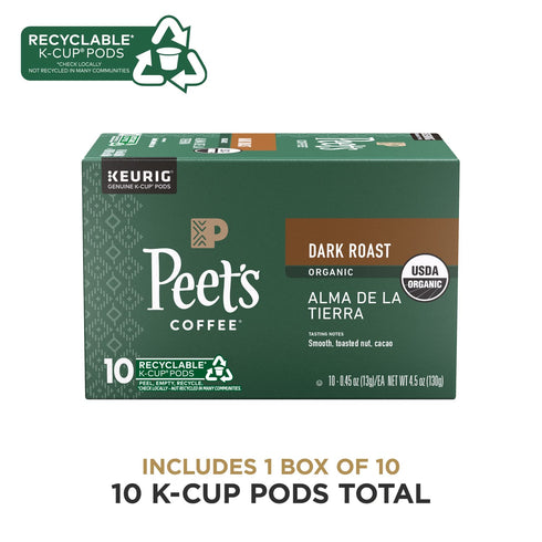 Peet's Coffee, USDA Organic Dark Roast Keurig K-Cup Pods - Alma de la Tierra 10 Count (1 Box of 10 K-Cup Pods)...