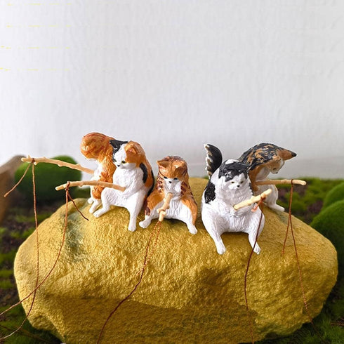 Kawaii Resin Cat Ornaments,Miniature Animal Model Creative Decoration,Aquarium Ornament,Vivid Shape DIY Aquarium Cat Fishing Ornament,Home Resin S...