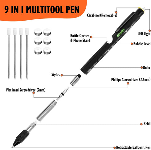 Cool Pen Gifts for Men, 9-in-1 Multi Tool Tech Pen Gadgets Tools for Men, Personalized Gifts for Dad or Him, Funny Gift for Christmas, Father's Da...