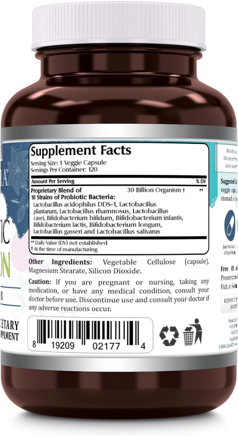 Amazing Flora Probiotic 10 Best Probiotics Strains | 30 Billion | Veggie Capsules Supplement | Non-GMO | Gluten Free | Made in USA (1 Pack, 120 Co...