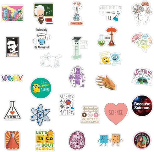 100Pcs Natural Sciences Stickers Pack?Physics, Chemistry, Biology Experiment Vinyl Stickers?Student Science Laboratory Sticker Decals for Laptop, ...