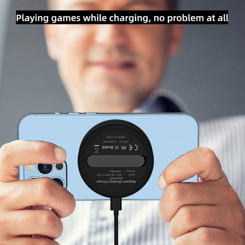 YALANDER 15W Magnetic Wireless Charger for iPhone 14/13/12 Pro Max/Mini/Plus, Qi Fast Charging Pad for Samsung & Qi-Enabled Smart Phones,Travel Es...