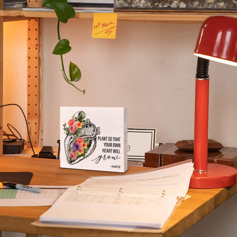 Home Office Desk Wooden Box Sign Decor, Plant So That Your Own Heart Will Grow, Inspirational Quotes Desk Decor Motivational Desk Decorations for ...