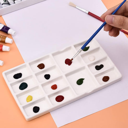 8 Inch 14 Wells Artist Ceramic Paint Palette, Rectangle Ceramic Watercolor Painting Mixing Tray for Watercolor Gouache Acrylic Oil Painting...